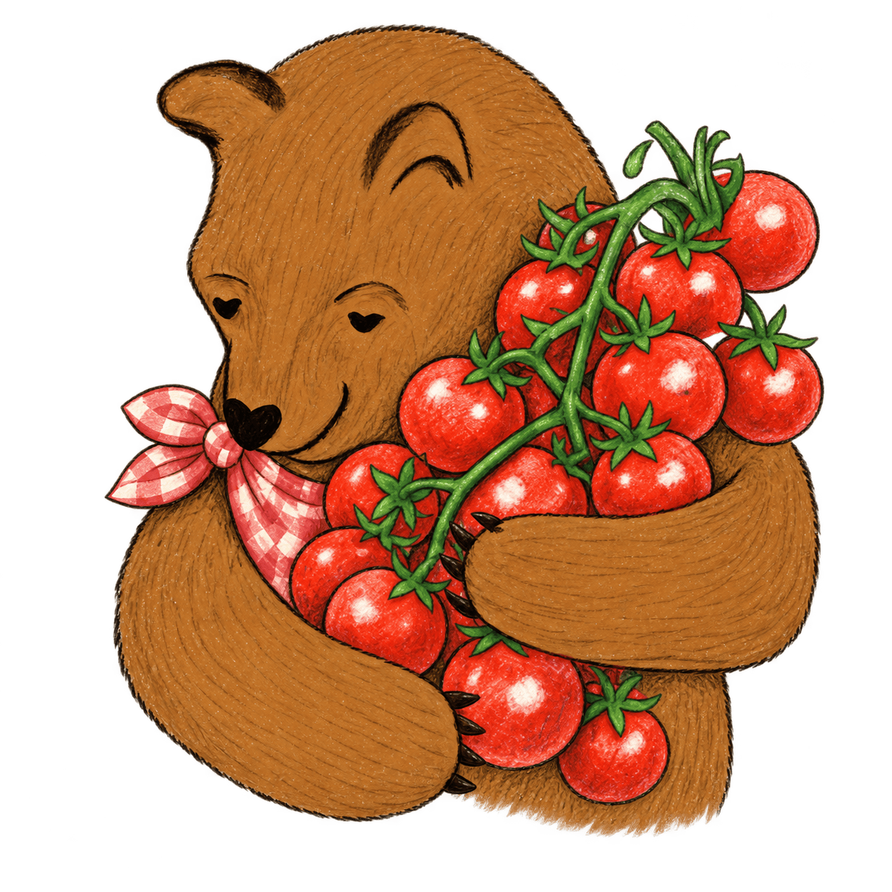 A bear hugging a bundle of fresh spaghetti and rigatoni